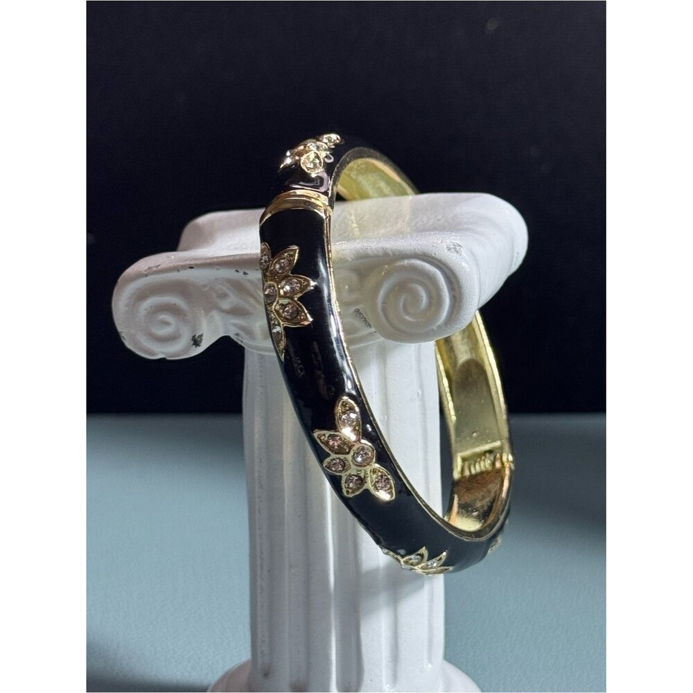 Sequin New York Black Enamel Crystal Hinged Bangle NWOT